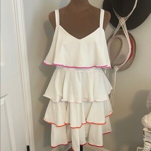 TCEC White Dress with Pink and Orange Trim